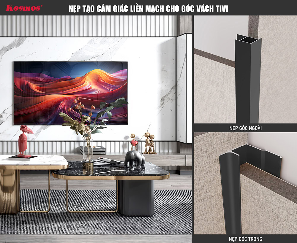 Nẹp tạo cảm giác liền mạch cho góc vách tivi Nẹp tạo cảm giác liền mạch cho góc vách tivi