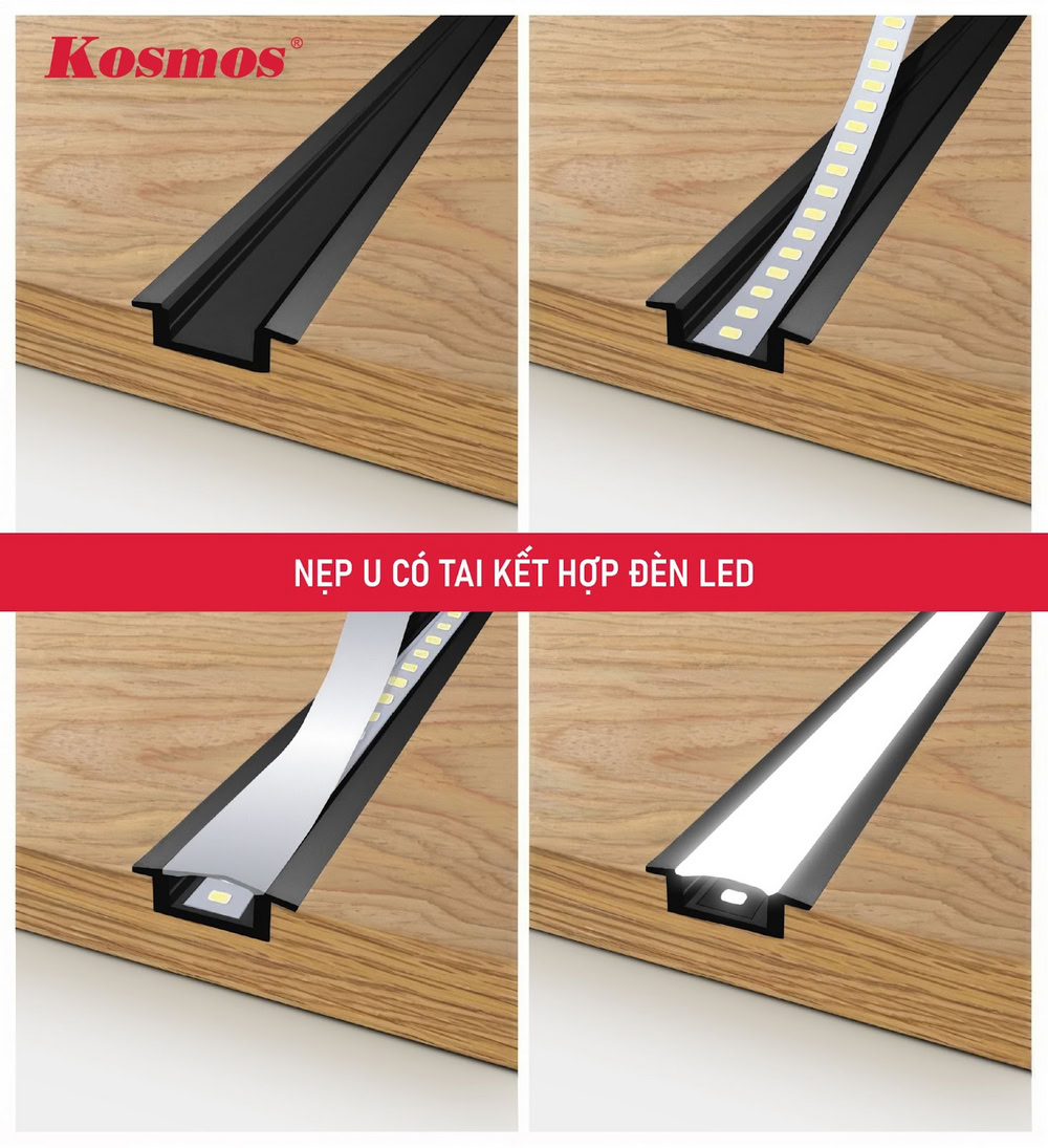 Nẹp U có tai kết hợp đèn led Nẹp U có tai kết hợp đèn led