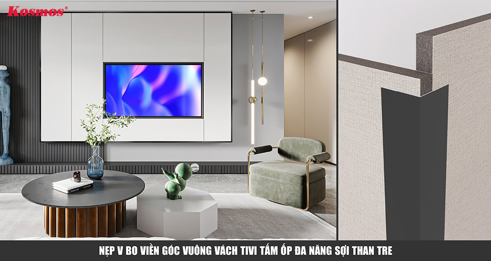 Nẹp V bo viền góc vuông vách tivi tấm ốp đa năng sợi than tre Nẹp V bo viền góc vuông vách tivi tấm ốp đa năng sợi than tre