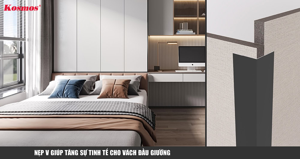 Nẹp V giúp tăng sự tinh tế cho vách đầu giường Nẹp V giúp tăng sự tinh tế cho vách đầu giường