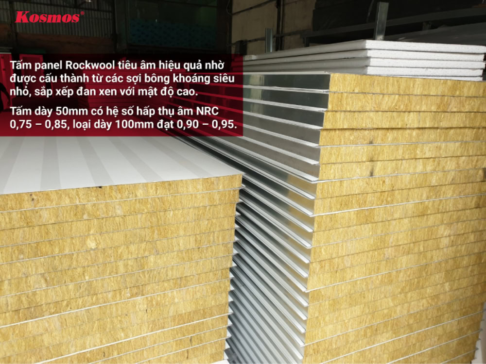 Panel Rockwool tiêu âm tốt vì có cấu trúc dạng sợi rỗng Panel Rockwool tiêu âm tốt vì có cấu trúc dạng sợi rỗng