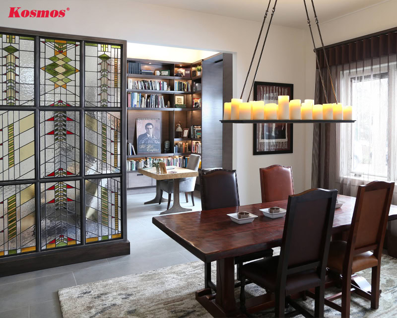 Phòng ăn biệt thự ngăn không gian bằng vách kính nghệ thuật