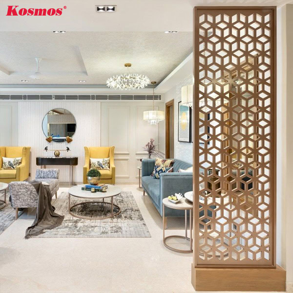 Phòng khách ngăn không gian bằng gỗ CNC