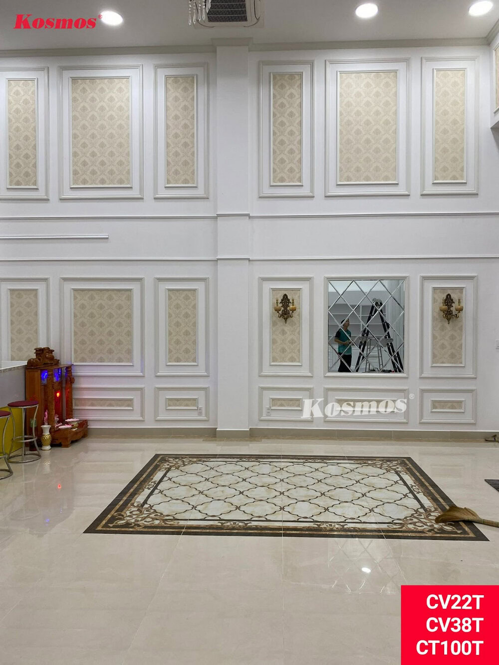 Phụ kiện phào chỉ CV22T kết hợp vật liệu khác nâng cao thẩm mỹ công trình