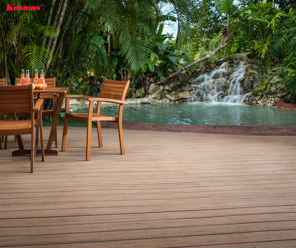Sàn gỗ nhựa composite lát sân vườn xung quanh hồ bơi