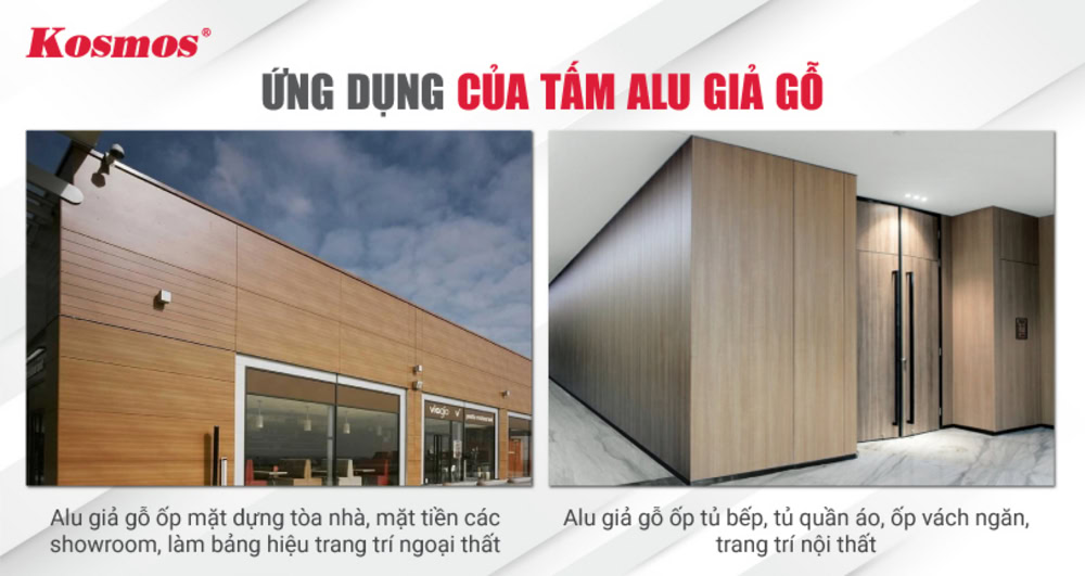 Tấm alu giả gỗ ốp mặt dựng tòa nhà và ốp tường văn phòng