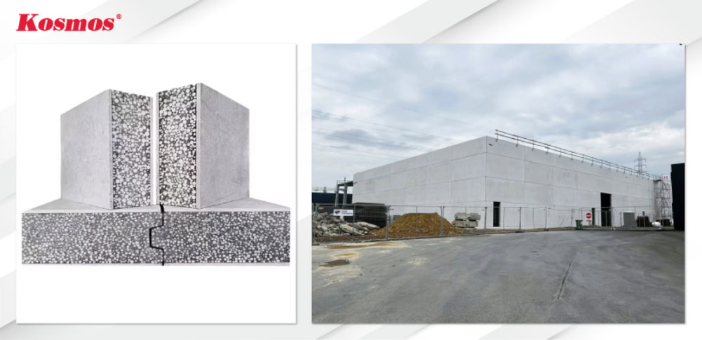 Tấm bê tông EPS cấu tạo từ xi măng, cát, nước, hạt xốp EPS và phụ gia
