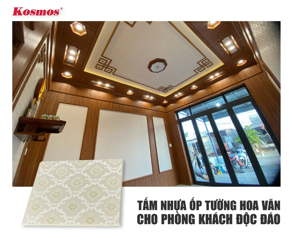 Tấm nhựa ốp tường hoa văn cho phòng khách độc đáo