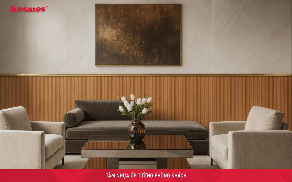 Tấm nhựa ốp tường phòng khách đẹp, sang trọng