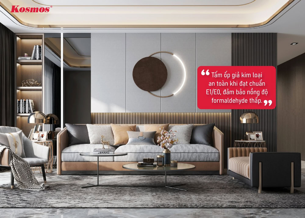 Tấm ốp giả kim loại an toàn khi đạt chuẩn E1/E0 Tấm ốp giả kim loại an toàn khi đạt chuẩn E1/E0