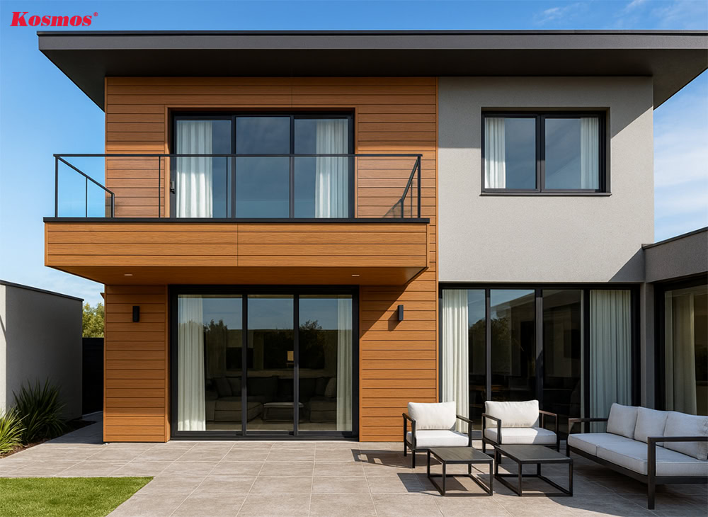 Tấm ốp gỗ nhựa màu Yellow tạo điểm nhấn mặt tiền nhà ở