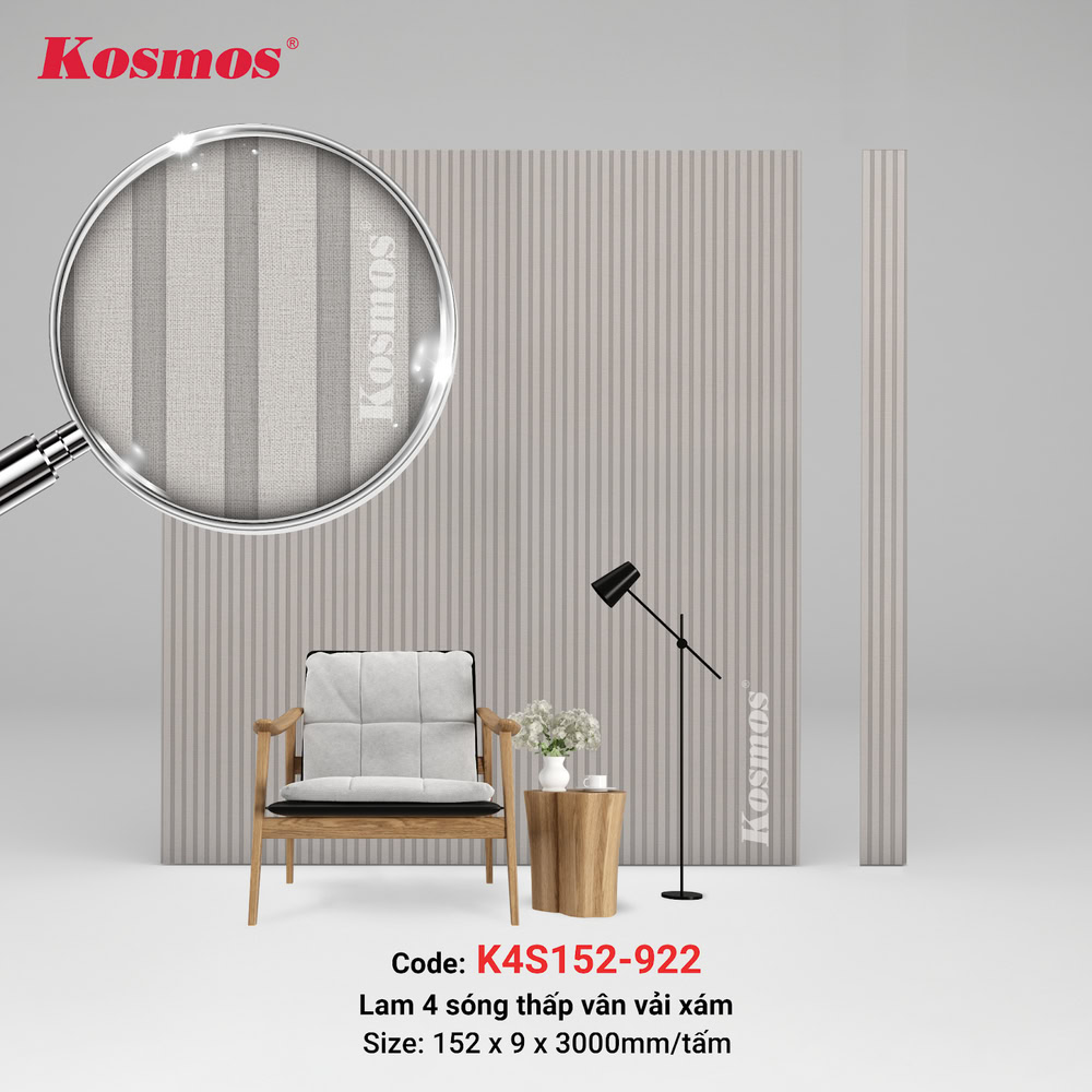 Tấm ốp lam 4 sóng Kosmos K4S152-922 vân vải xám Tấm ốp lam 4 sóng Kosmos K4S152-922 vân vải xám
