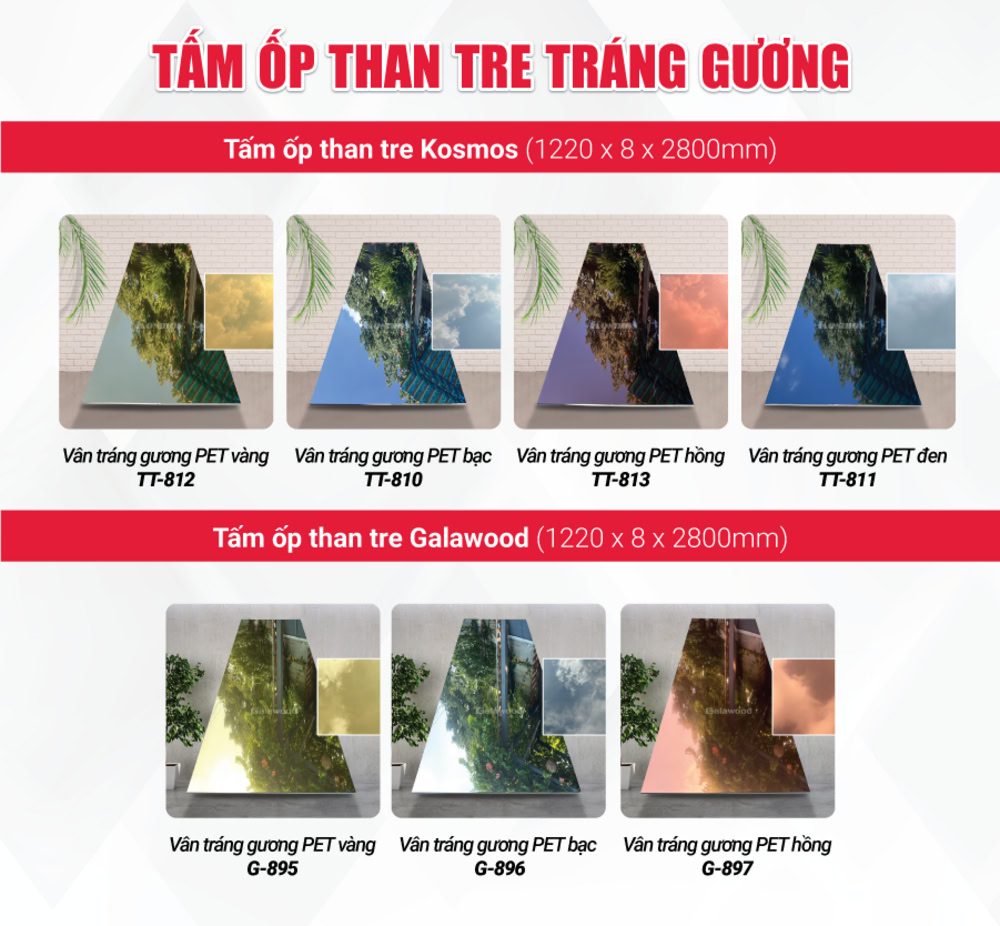 Tấm ốp than tre tráng gương mô phỏng 70 - 80% vẻ đẹp của gương Tấm ốp than tre tráng gương mô phỏng 70 - 80% vẻ đẹp của gương