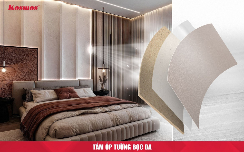 Tấm ốp tường bọc da là tấm ốp MDF bọc thêm lớp da bên ngoài bằng keo Tấm ốp tường bọc da là tấm ốp MDF bọc thêm lớp da bên ngoài bằng keo