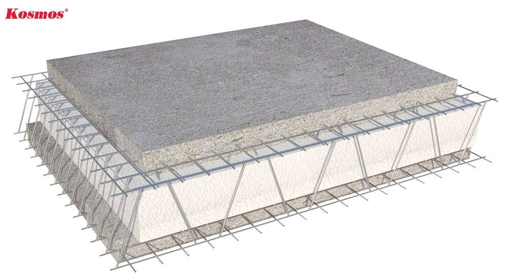 Tấm panel 3D gồm lõi xốp EPS, lưới thép 3 chiều và lớp bê tông phủ ngoài Tấm panel 3D gồm lõi xốp EPS, lưới thép 3 chiều và lớp bê tông phủ ngoài