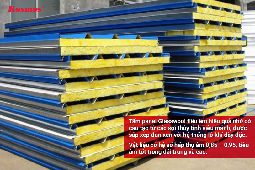 Tấm Panel Glasswool có hệ số hấp thụ âm thanh đạt 0,85 - 0,95