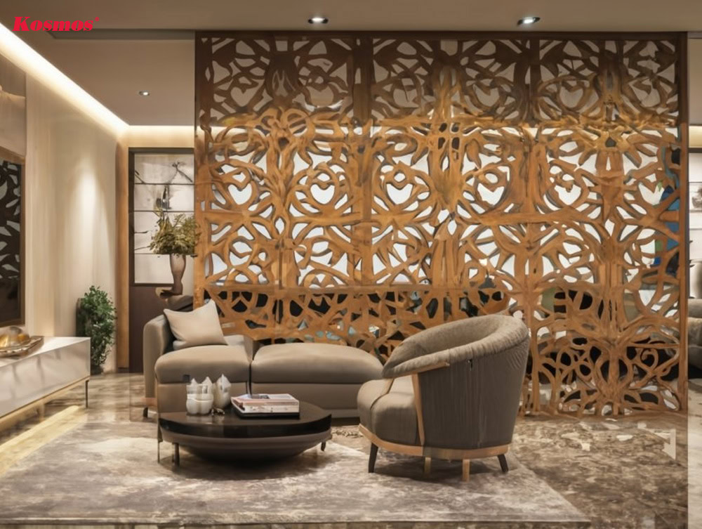 Tấm vách ngăn gỗ CNC tinh xảo ứng dụng cho phòng khách