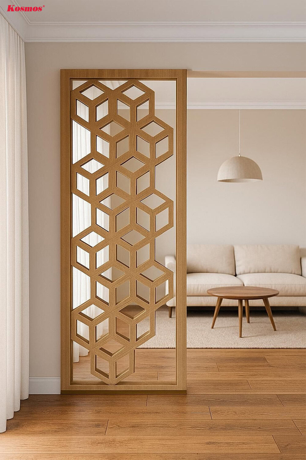 Tấm vách ngăn gỗ gia công CNC cho phòng khách tối giản