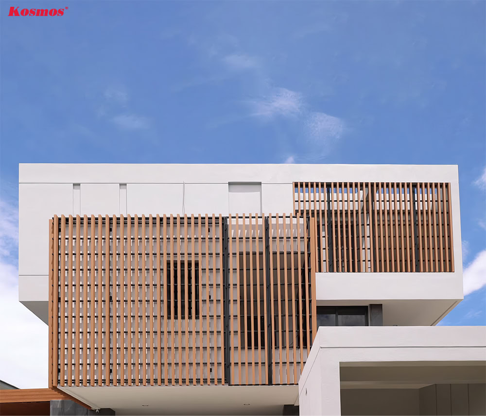 Thanh lam gỗ nhựa làm lam chắn nắng và trang trí mặt tiền