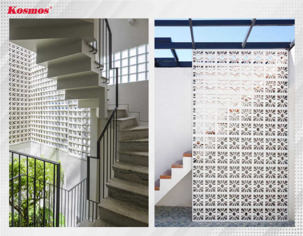 Thiết kế vách ngăn gạch thông gió cho khu vực cầu thang