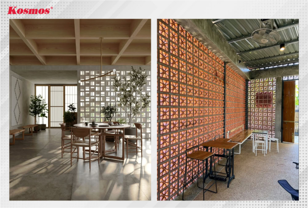 Thiết kế vách ngăn gạch thông gió trong không gian quán cafe