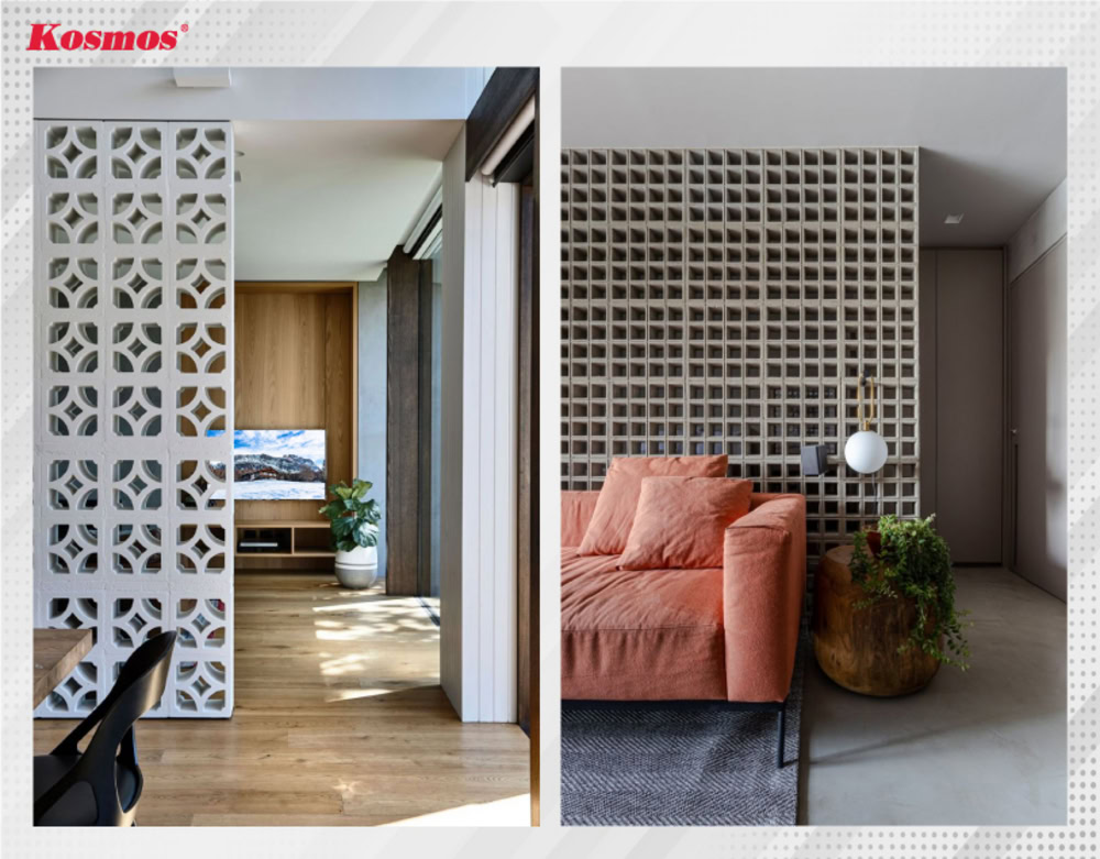 Thiết kế vách ngăn gạch thông gió ứng dụng ngăn phòng khách