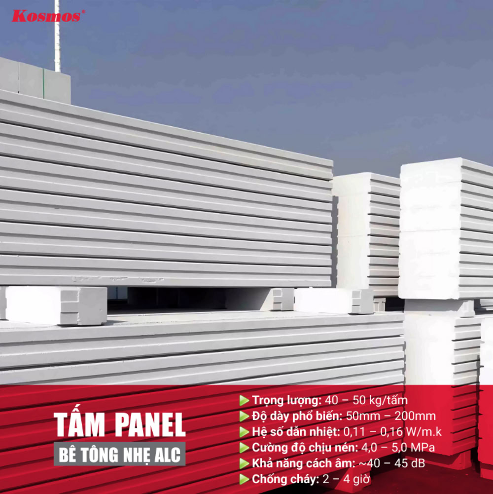 Thông số kỹ thuật của tấm panel bê tông nhẹ ALC