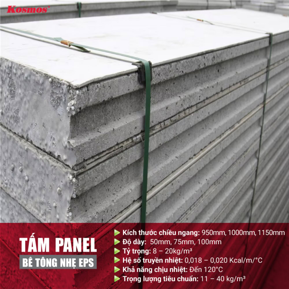 Thông số kỹ thuật của tấm panel bê tông nhẹ lõi EPS