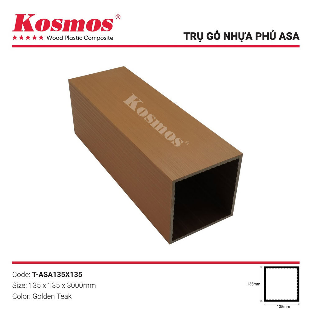 Trụ gỗ nhựa ngoài trời ASA T-ASA135X135 Golden Teak