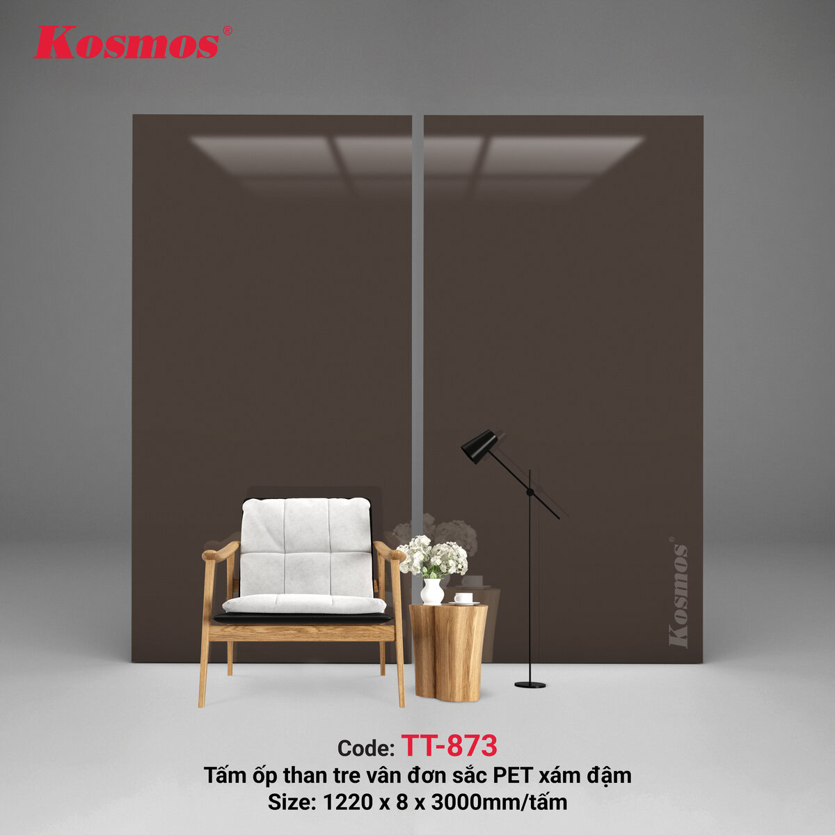 TT-873 គឺជាបន្ទះស្រោបដោយធ្យូងឬស្សី PET ពណ៌ប្រផេះចាស់ Kosmos។