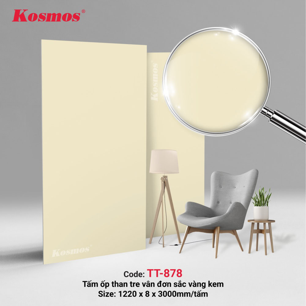 TT-878 là tấm ốp than tre vân đơn sắc vàng kem 