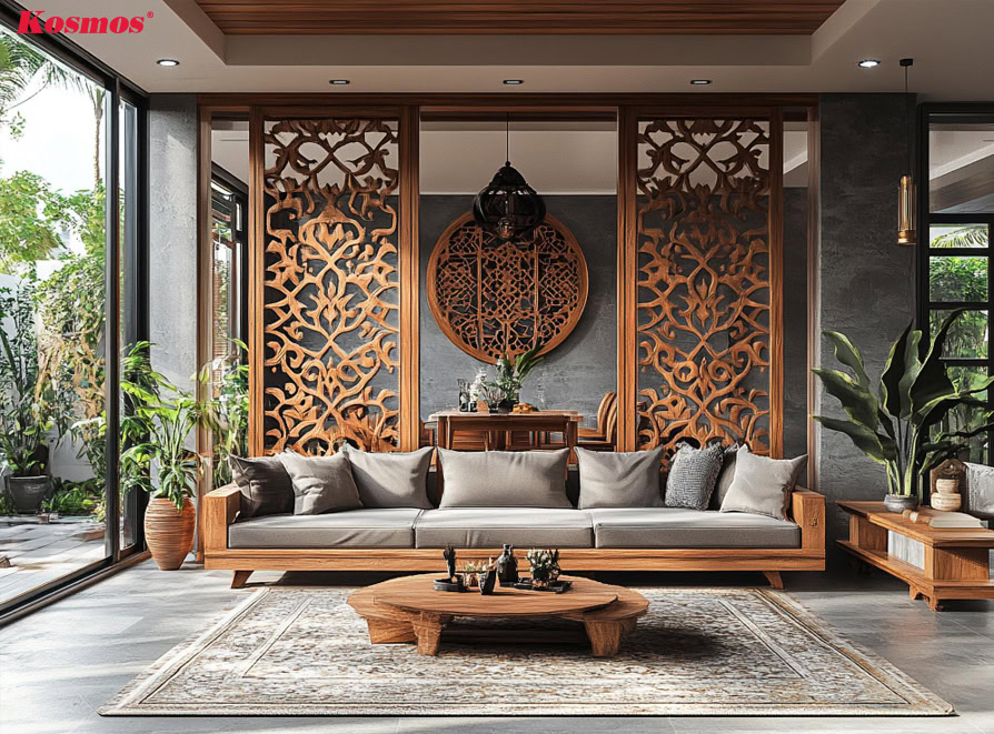 Vách ngăn CNC gỗ giúp phòng khách thêm đẳng cấp