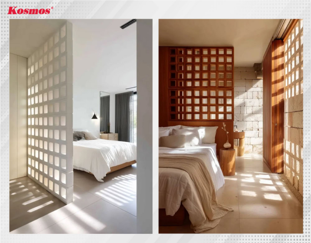 Vách ngăn gạch bông gió ứng dụng trong không gian phòng ngủ