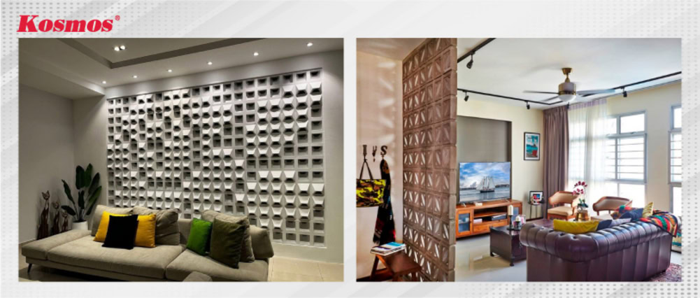 Vách ngăn gạch bông gió ứng dụng trong phòng khách