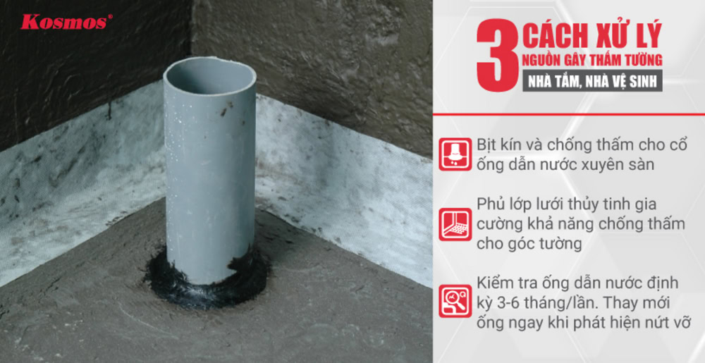 3 cách xử lý nguồn gây thấm tường nhà tắm, nhà vệ sinh
