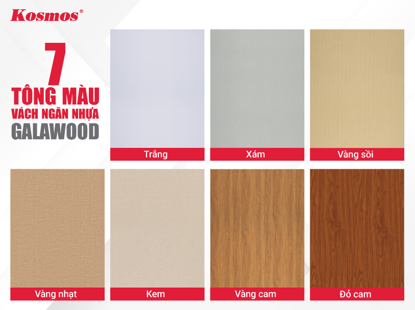 7 tông màu vách ngăn nhựa Galawood