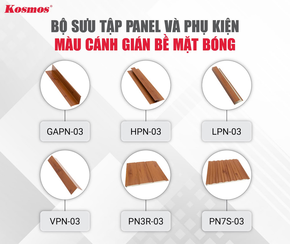 Bộ sưu tập Panel và phụ kiện màu cánh gián bề mặt bóng Bộ sưu tập Panel và phụ kiện màu cánh gián bề mặt bóng