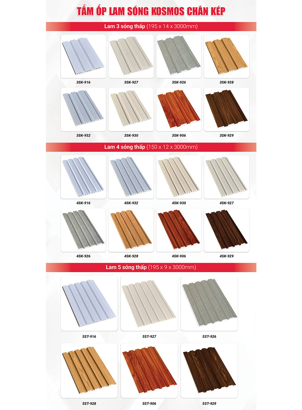 Bộ sưu tập tấm ốp lam sóng Kosmos chân kép