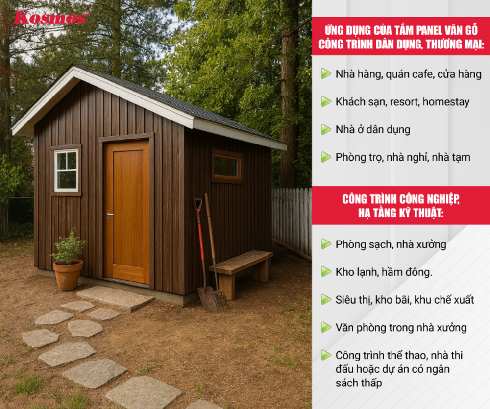 Các hạng mục công trình ứng dụng tấm panel vân gỗ