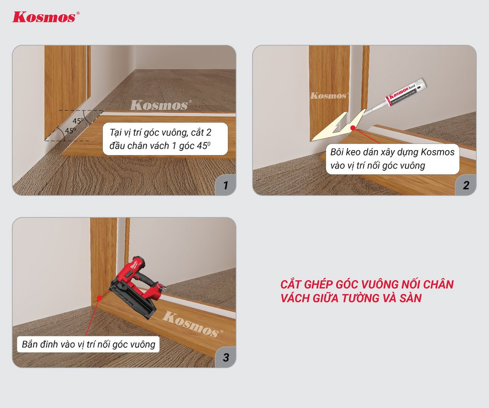 Cách ghép chân vách góc vuông giao giữa tường và sàn Cách ghép chân vách góc vuông giao giữa tường và sàn