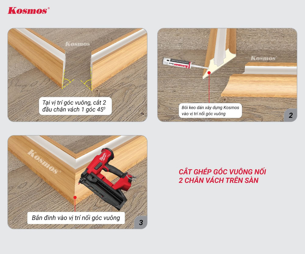 Cách ghép góc vuông dưới sàn cho chân vách Cách ghép góc vuông dưới sàn cho chân vách