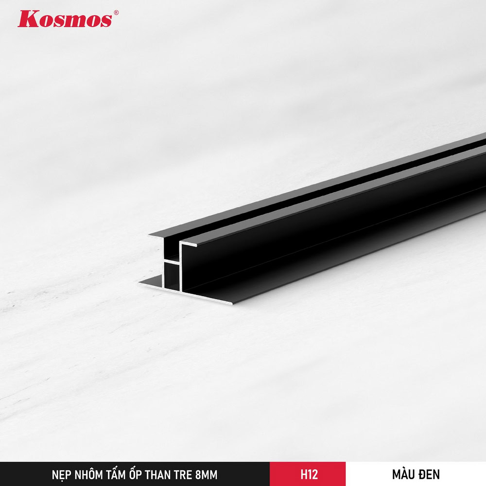 H12-D là nẹp nhôm chữ H, tạo rãnh trang trí màu đen tại điểm nối tấm ốp than tre 8mm