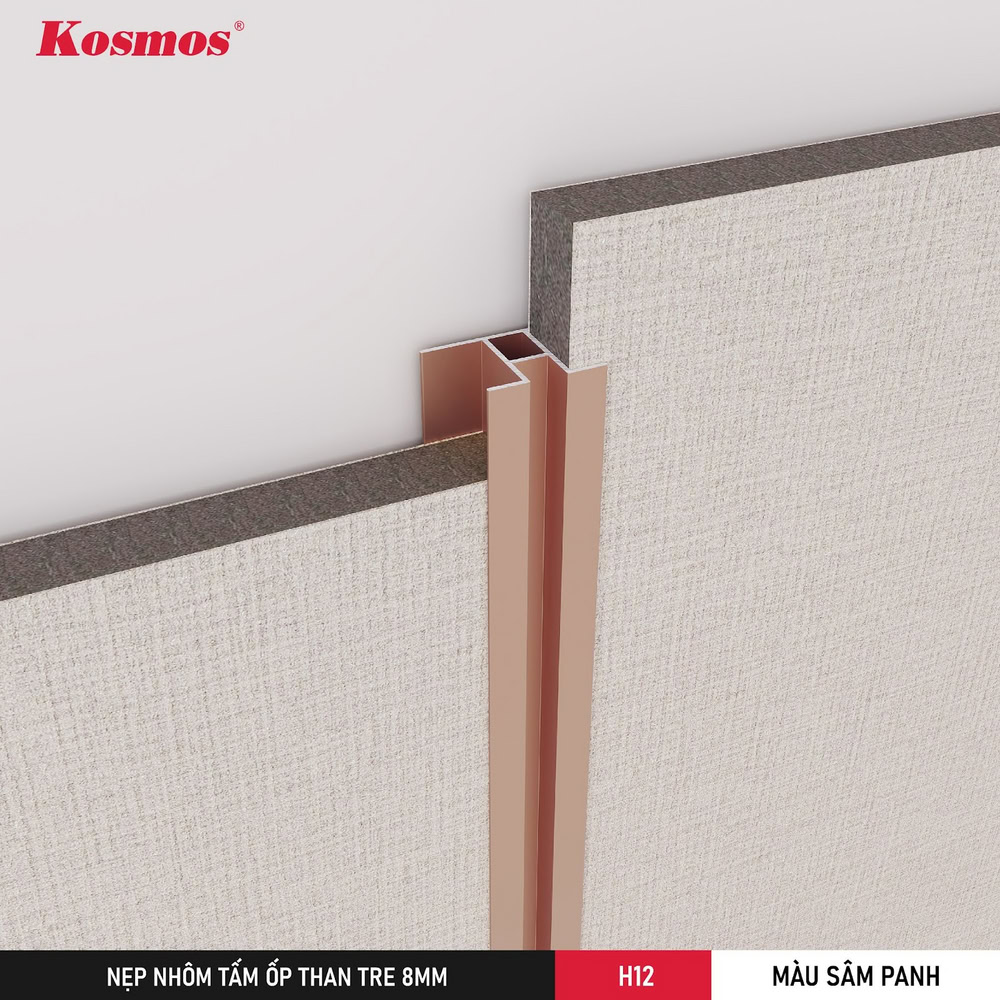 La imagen ilustra la ubicación de aplicación de la moldura de aluminio ranurado H12 de color champán.