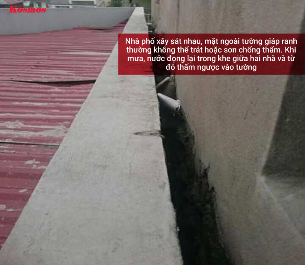 Nguyên nhân tường tại vị trí giáp ranh giữa 2 nhà bị thấm nước mưa