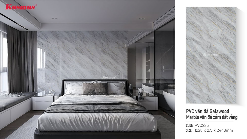 Phòng ngủ ốp nhựa giả đá