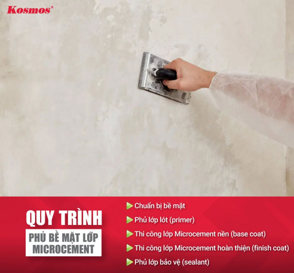 Quy trình 5 bước phủ bề mặt tường, sàn bằng Microcement