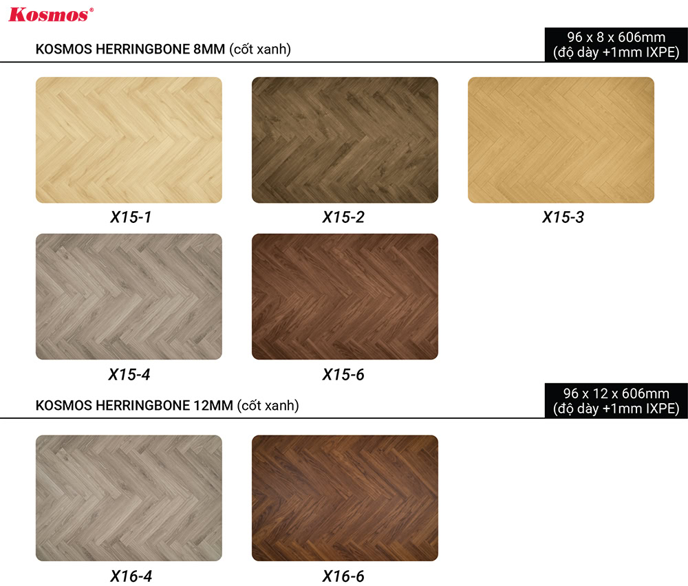 Sàn gỗ xương cá Kosmos 8mm và 12mm