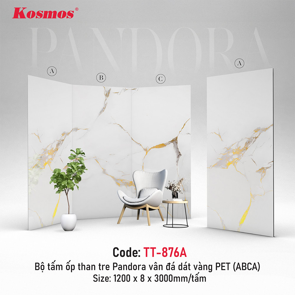 Tấm ốp than tre Pandora TT-876 Pandora vân đá dát vàng PET