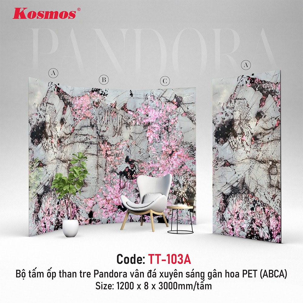 TT-103 là bộ tấm ốp than tre Pandora vân đá xuyên sáng gân hoa