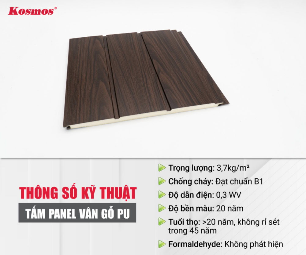 Thông số kỹ thuật tiêu chuẩn của tấm panel vân gỗ PU